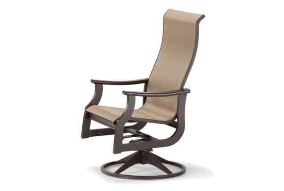 A modern rocking chair with a dark wooden frame and beige upholstered seat and backrest, featuring a fireplace insert, isolated on a white background.