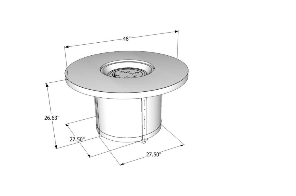 drawing of the product dimensions of the Beacon chat height gas fire pit by Outdoor GreatRoom