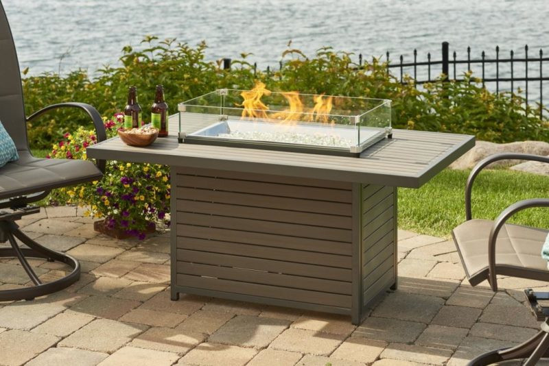 Brooks modern gas fire pit by Outdoor GreatRoom in an outdoor living space near a body of water