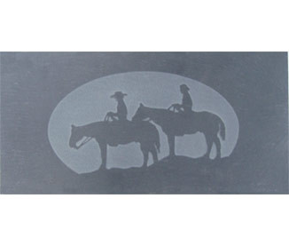 closeup of the trail riders slate inlay as a decorative option to add to the P68 pellet stove by Harman