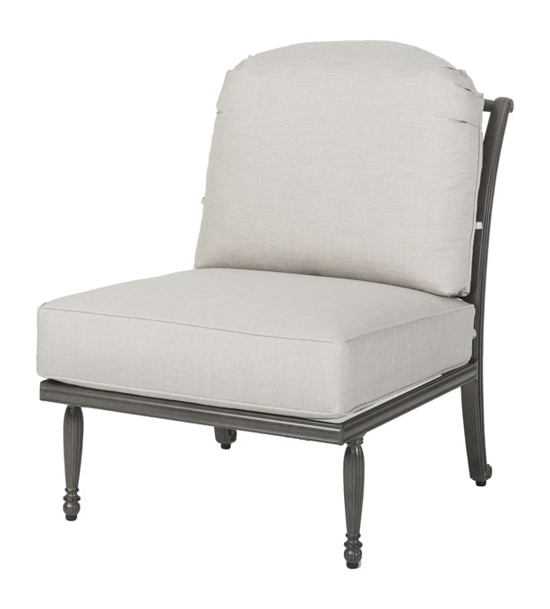 A modern Gensun Bel Air lounge chair featuring a light gray cushion on both the seat and back, set against a dark gray wooden frame with elegantly curved legs and armrests.