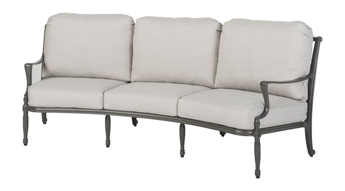 A classical style three-seater Gensun Bel Air sofa with a metal frame and light gray cushions on a white background.
