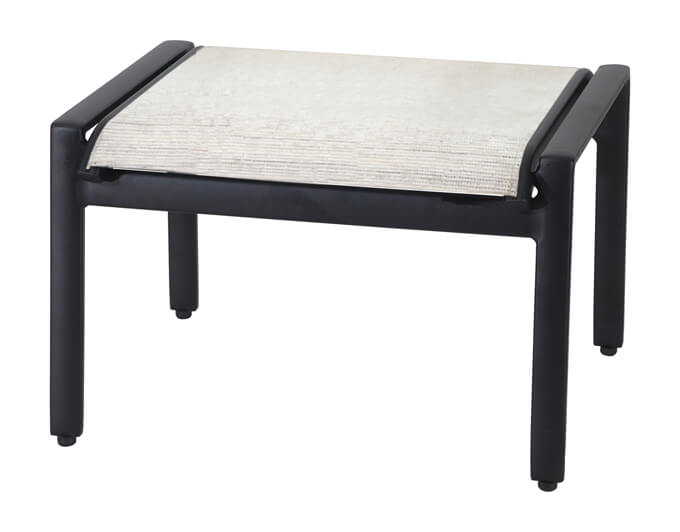 A modern, low-profile Gensun Echelon footstool with beige woven fabric on top, isolated on a white background.