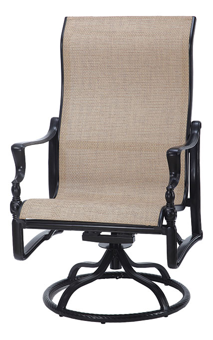 A Gensun Bel Air swivel office chair with a textured beige seat and backrest, featuring glossy black wooden armrests and frame, set against a white background.