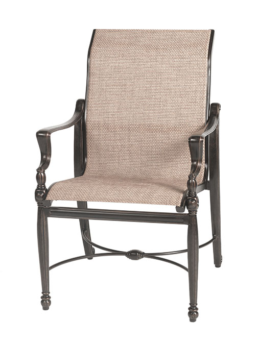 A traditional Gensun Bel Air armchair with a black metal frame and beige woven fabric seat and backrest. The chair features ornate curved armrests and legs.