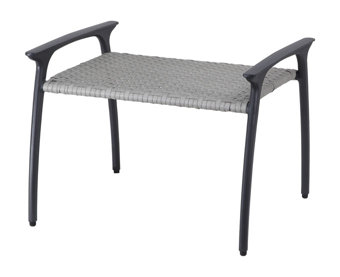 A modern Gensun Amari armless chair with a dark frame and a woven gray seat.