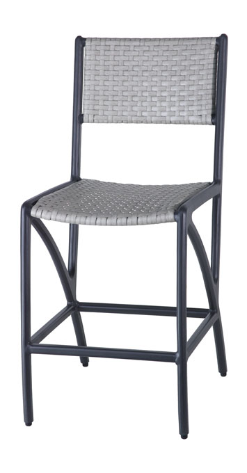 A modern Gensun Amari chair with a gray metal frame and woven light gray seat and backrest, designed for contemporary interior or exterior settings.