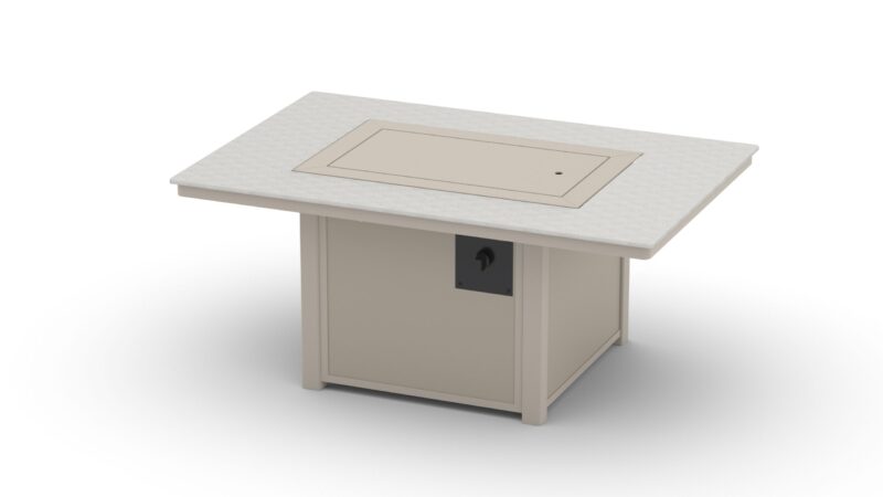 A 3D rendering of a modern light beige Origins Top Fire examination table with a built-in sink and storage cabinet, isolated on a white background.