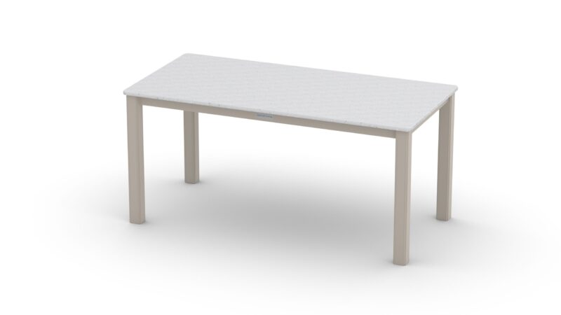 A minimalist light gray rectangular table on a white background, designed with simple legs and a textured tabletop, suitable for modern interiors.