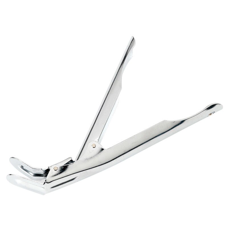 A silver metal nail clipper, partially open, isolated on a white background, displaying its lever and clipping blades from the Large Big Green Egg Package.