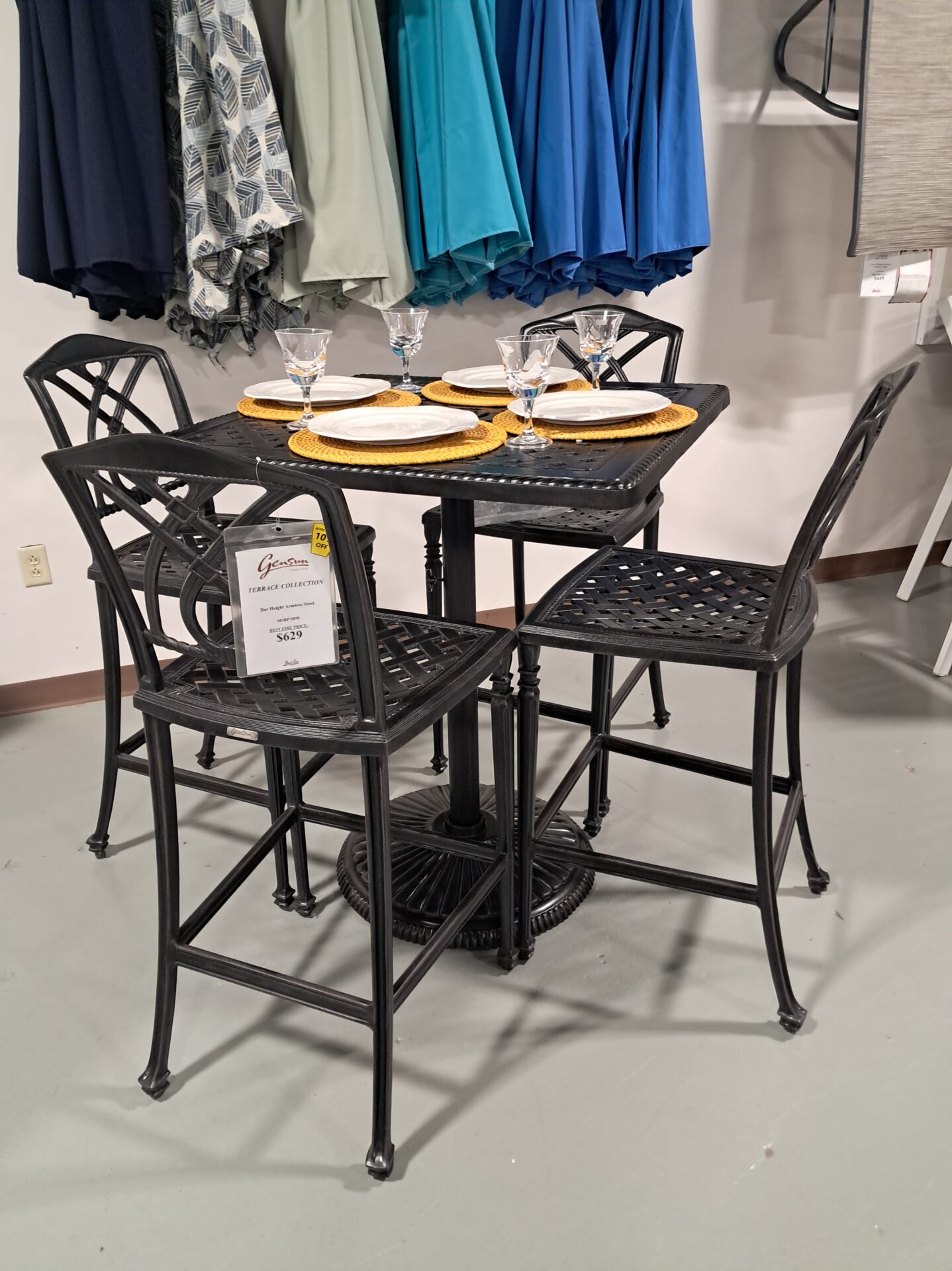 Grand Terrace 4 Person 36" Square Bar Height Table Set by Gensun - Image 3