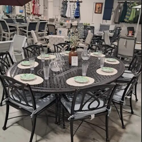 Grand Terrace 8 Person 72"x 102" Oval Dining Table Set by Gensun