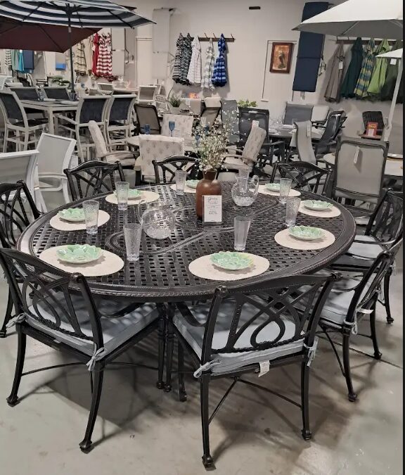 Grand Terrace 8 Person 72"x 102" Oval Dining Table Set by Gensun
