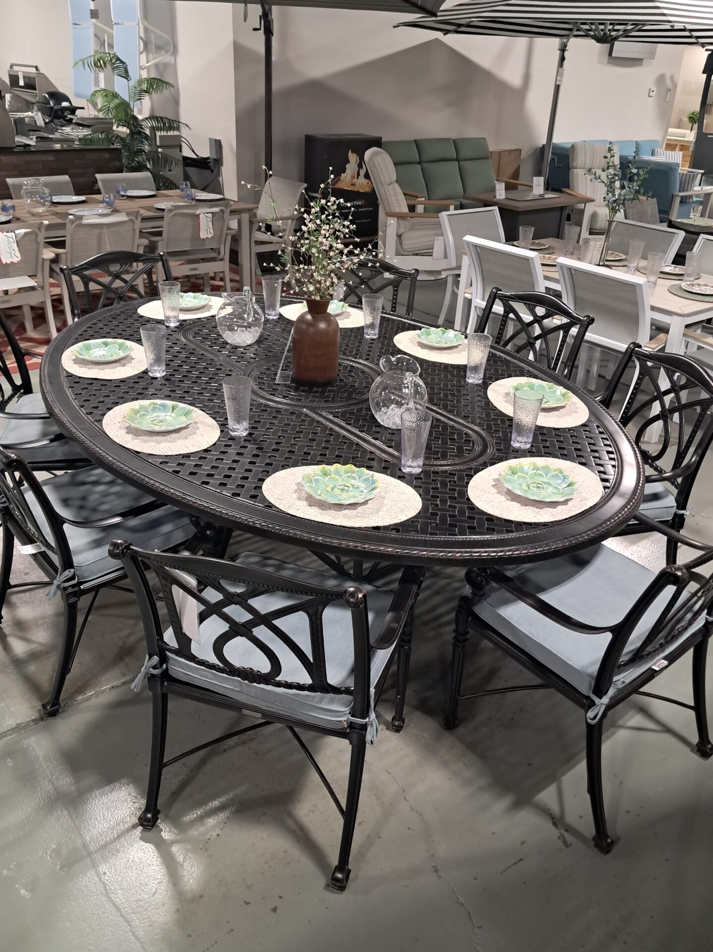 Grand Terrace 8 Person 72"x 102" Oval Dining Table Set by Gensun - Image 6