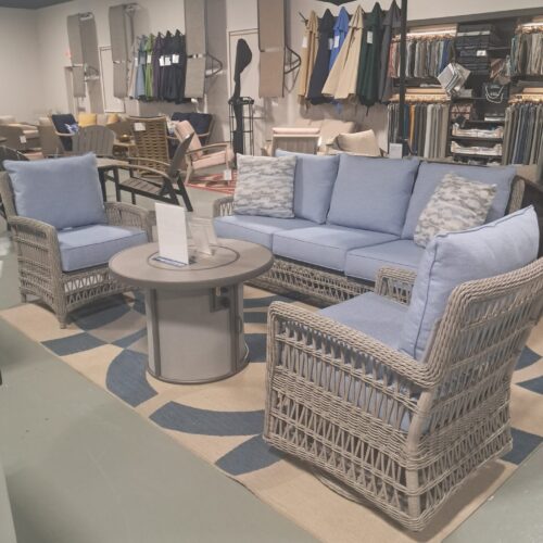 Mackinac 5 Person Vinyl Wicker Seating Group with Cushions by Lloyd Flanders